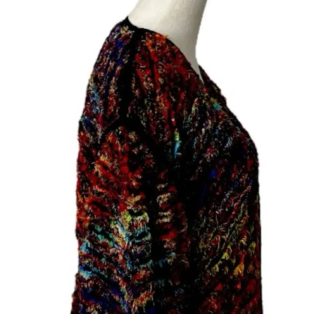 Yak Magik Sweater Cardigan Open Front Black Orange Multi Women’s Size Medium